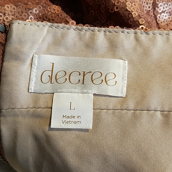 New Decree Bronze Lined Sequin Mini Skirt Sz Large - Picture 5 of 6